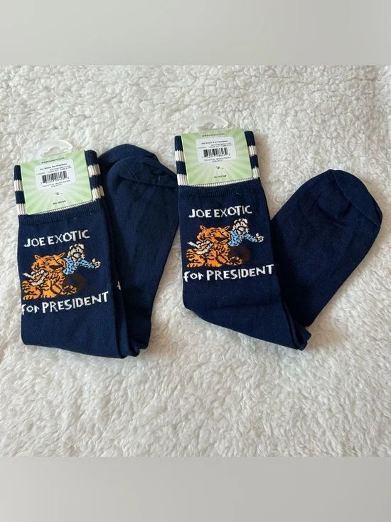 Joe Exotic For President Tiger King Big Cat Crew Socks M 6-11  W  7.5-12 X2 - Picture 2 of 4